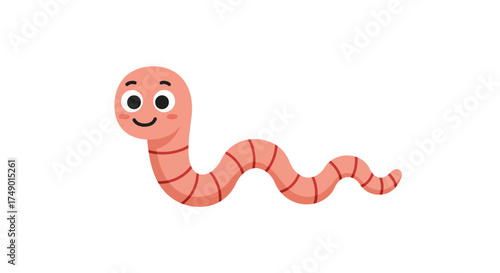 Cartoon Earthworm with a Smiling Face and Segmented Body.