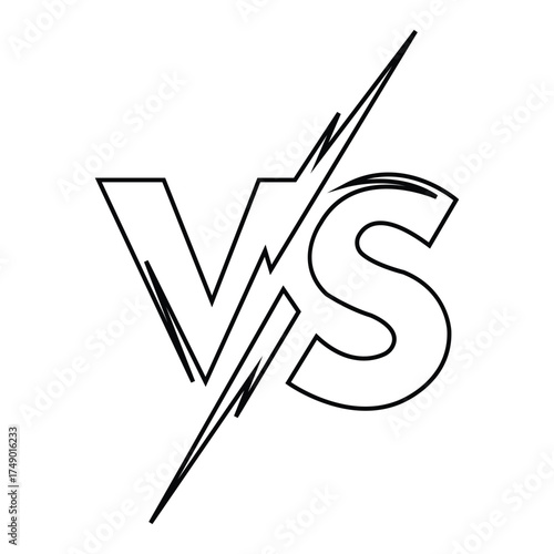 Black outlined letters v and s are intersected by a jagged lighting bold over white background