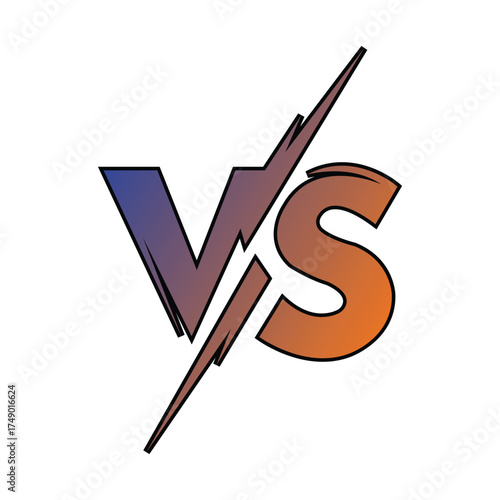 Gradient versus shows letter split apart with a strike on a white background
