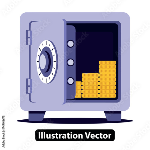 Secure financial assets and wealth storage concept an open safe revealing stacks of golden coins