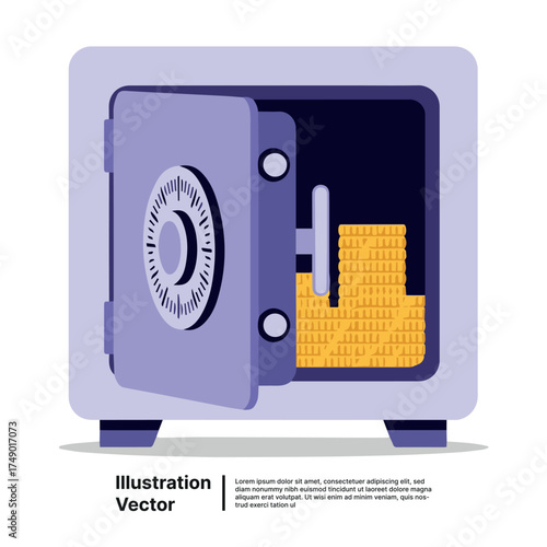 Open Safe with Stacked Gold Coins Illustration Secure Savings and Financial Growth