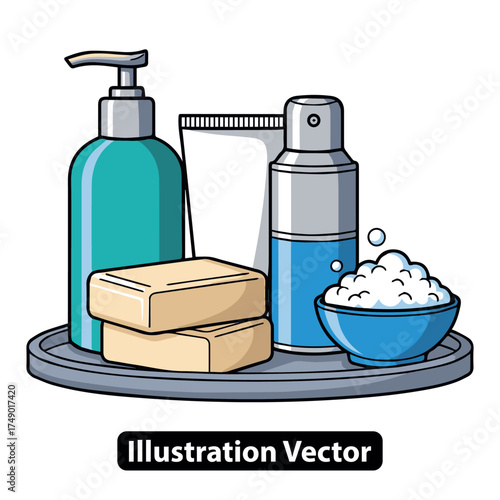 Personal hygiene and body care products neatly arranged on a tray, essential for daily routine