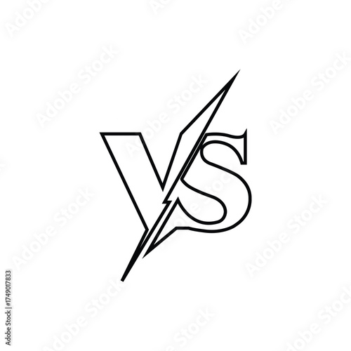 Outlined letters v and s intersected by a lightning bolt form a bold monochrome symbol on white background