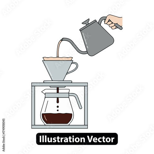 Hand Pouring Coffee into Glass Server Brewing Process Illustration and Coffee Making