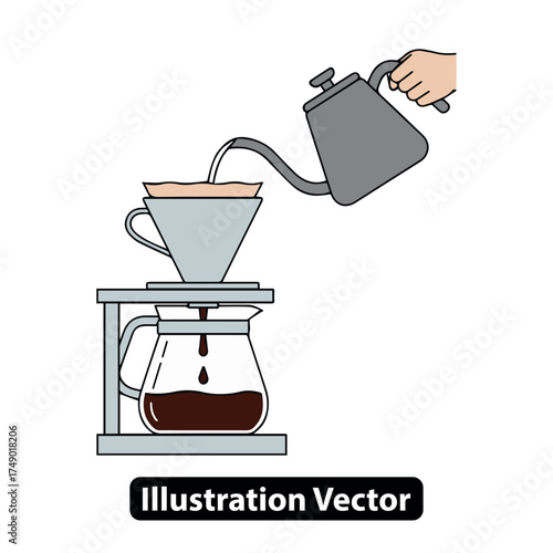 Hand pouring hot water over coffee grounds in a pour-over coffee maker for brewing delicious coffee