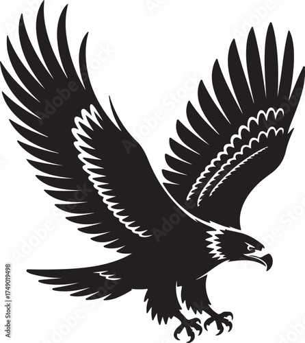 Eagle Vector Graphic Bird Predator Powerful Mascot Symbol Freedom Hawk Flying Falcon Eagle Silhouette Open Wings Spread Talons Bird of Prey