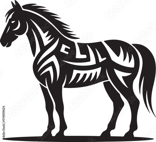 Horse Stallion Illustration Tribal Design Wildlife Animal Vector Black and White Graphic Design Silhouette Farm Equestrian Mascot Strength