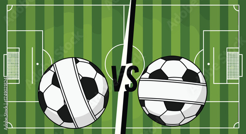 Epic soccer match between two uniquely designed balls on a grass field.