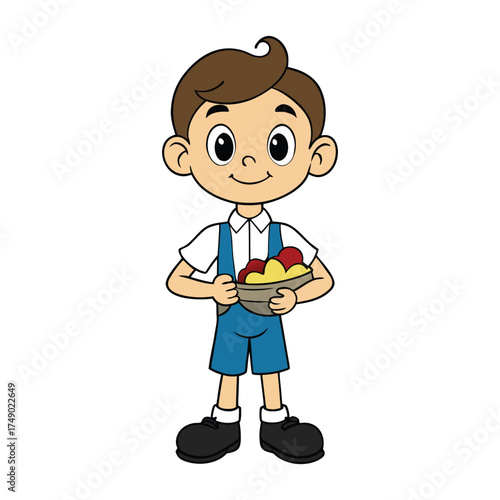 A cheerful, adorable boy enjoying his meal, eyes sparkling with delight, holding a plate of colorful food, radiating joy and the simple happiness of eating.
