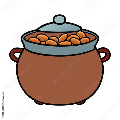 A classic pot filled with hearty beans, simmering to perfection, releasing rich aromas—a comforting, wholesome dish that warms both body and soul.
