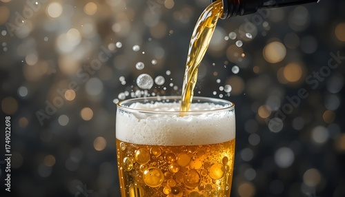 Pouring Beer with Bubble Froth in Glass – Refreshing Golden Beverage Background for Design and Advertising