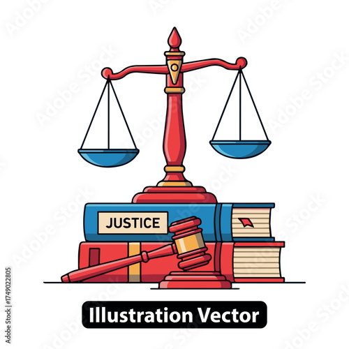 Justice Balance on Books Legal Symbol with Gavel and Scales of Justice Icon
