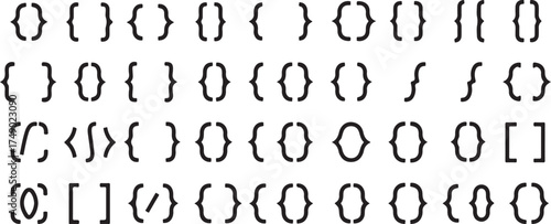  Curly braces and square brackets vector icon set. Collection of 36 unique bracket styles for coding, math formulas, typography, and web interface design. Perfect symbols for programming, UI, and text