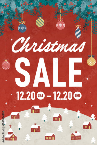 クリスマスセールの水彩イラストフレーム、クリスマス背景