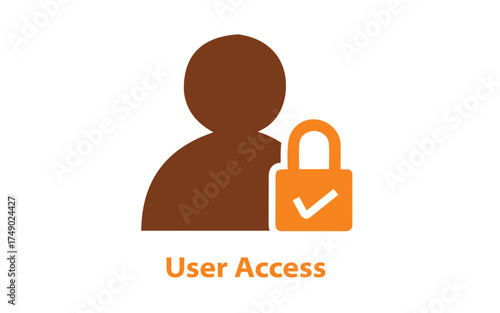 A brown silhouette of a person with an orange padlock and checkmark on a white background