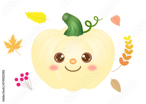 Cute autumn pumpkin with leaves clip art