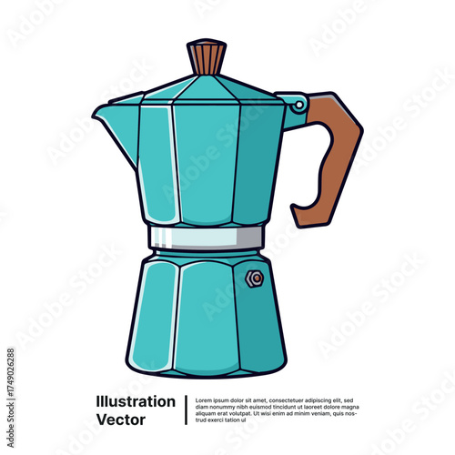 Classic stovetop coffee brewer vector illustration for traditional rich espresso-style beverage preparation