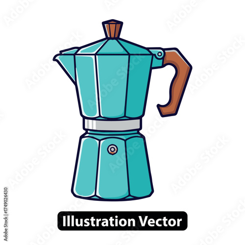 Classic blue Italian stovetop espresso moka pot vector illustration isolated on white