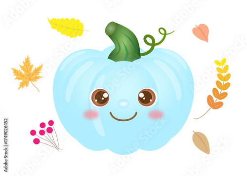 Cute autumn pumpkin with leaves clip art