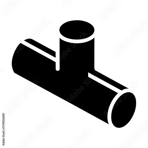 Black t shaped pipe fitting isometric view silhouette