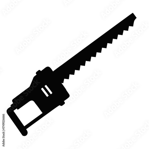 Black silhouette of a powerful chainsaw on a white background silhouette
