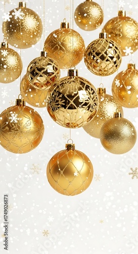 Wallpaper Mural Golden Christmas Ornaments - Festive Holiday Decorations for a Sparkling Season. Torontodigital.ca