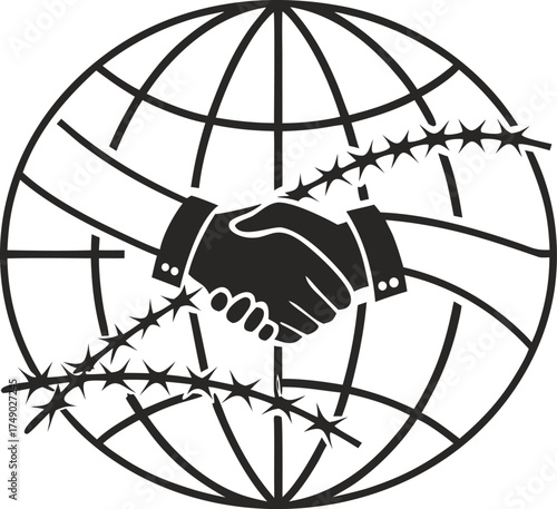 Global cooperation handshake overcoming barriers and conflict for a peaceful world and international relations