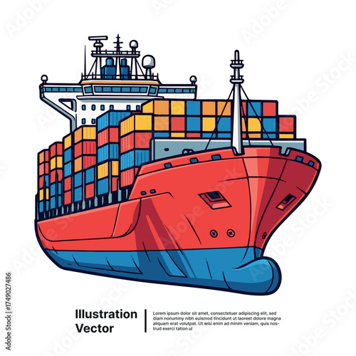 Cargo Ship Illustration A Detailed Vector Depiction of a Container Vessel at Sea Ready to Ship