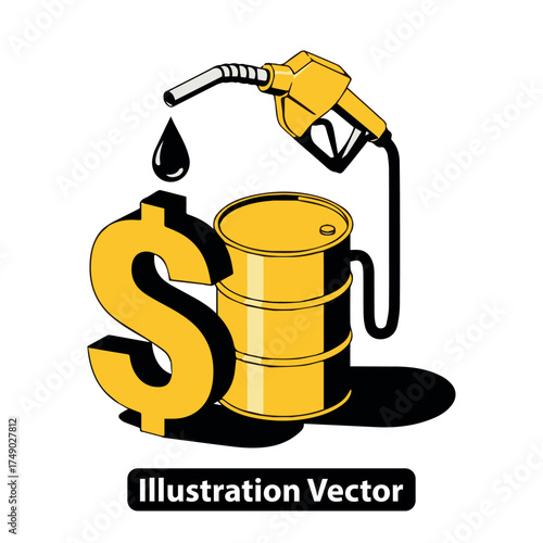 Concept of rising fuel prices showing a gas pump, an oil barrel, and a large dollar symbol