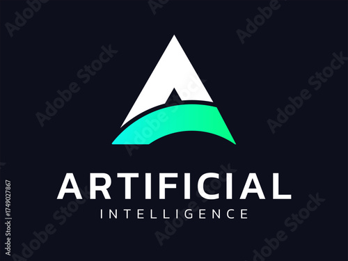 Artificial intelligence with letter A overlapping curved shape in triangle technology Analysis logo vector design concept. AI technology logotype symbol for advance technology, tech company, ui, web.