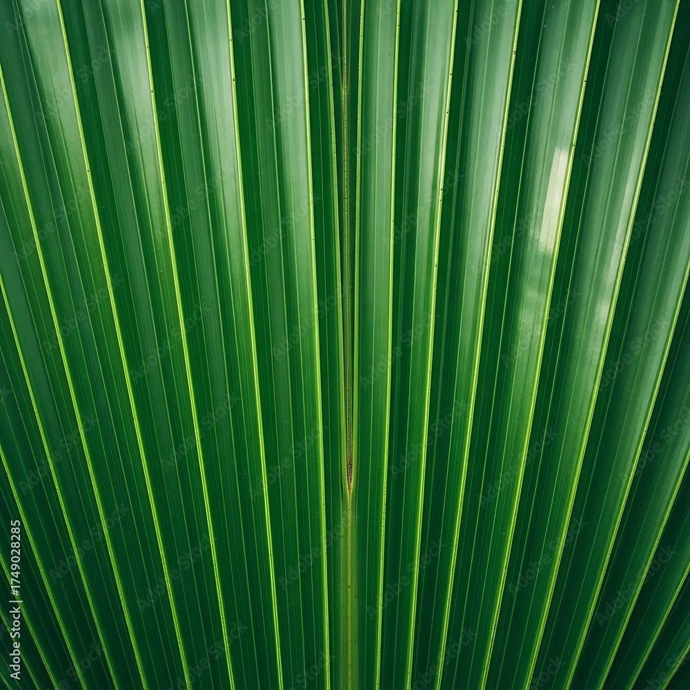 Obraz premium Palm Frond Close-Up - Vibrant Green Lines and Natural Texture.