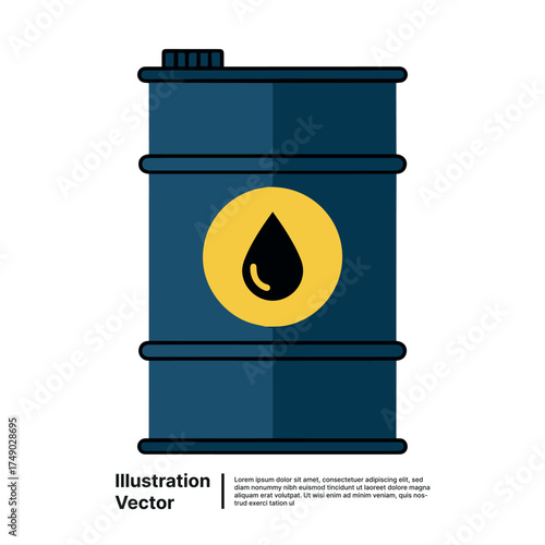 Blue oil drum with yellow drop symbol on white background, industry concept