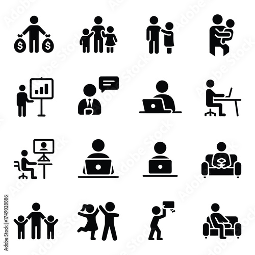 Business family and lifestyle icon set