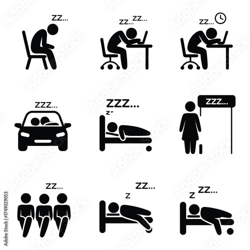 Sleeping people icon set
