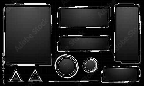 Hud frames white grey user interface elements design modern technology futuristic control panel screen digital hologram window gaming menu touching cyber monitor set on black background vector