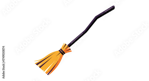 Classic Halloween Witch Broomstick with Orange Bristles and Black Handle.
