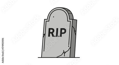 Simple Gravestone with RIP Inscription and Cracks.