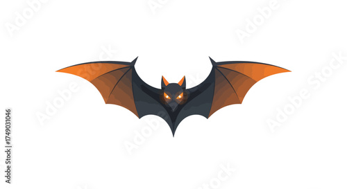 Spooky Halloween Bat with Glowing Eyes and Orange Wings.