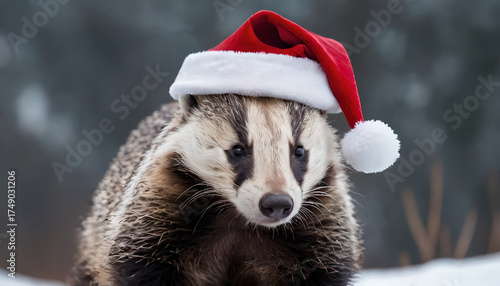 badger wearing a santa hat