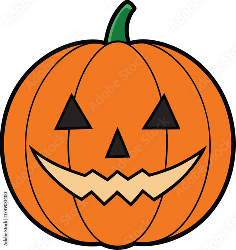 Halloween Pumpkin Lantern Vector – Simple Flat Design with Spooky Carved Face in Modern Style, Halloween Jack o' lantern