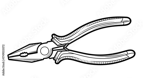 Classic pliers in black and white outline style  
