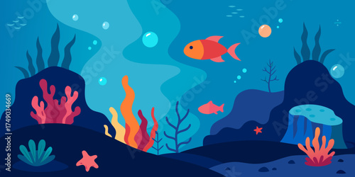 Magical underwater coral reef collage background illustration