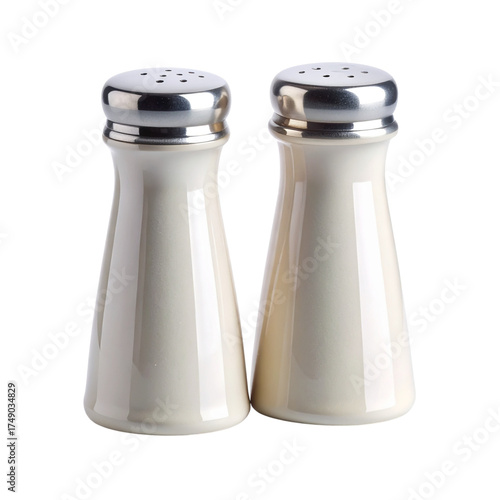 Salt and Pepper Shakers on Transparent Background Minimalist Ceramic Pair