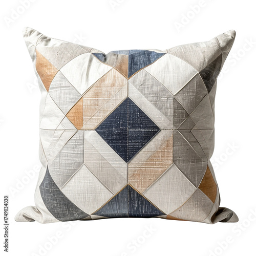 Geometric Cushion with Patchwork Design on Transparent Background