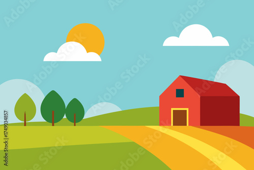 Nature Landscape of Farm Fields and Countryside Vector