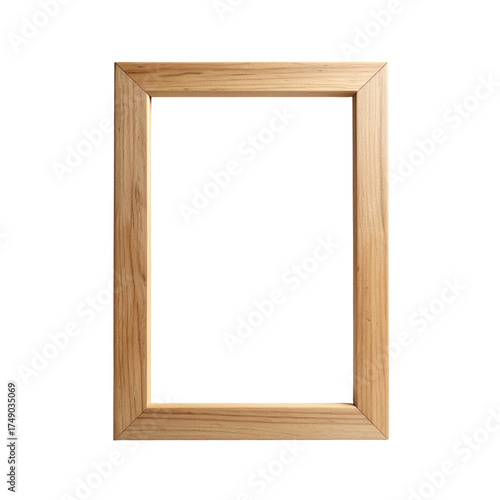 Firefly Photorealistic isolated rectangular picture frame with a wooden finish and empty white center on transparent background