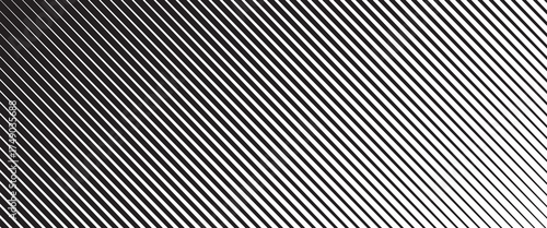Slant line halftone gradation texture. Fading diagonal stripe gradient background. Black oblique pattern backdrop. Vanishing thin parallel line wallpaper for overlay, print, cover. Vector