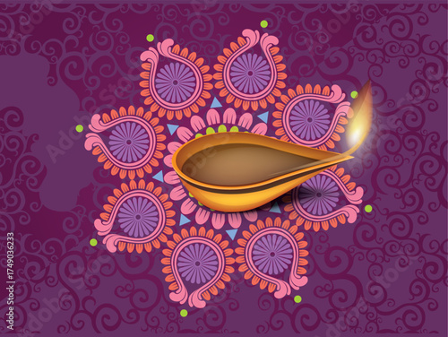 Indian festival Happy Diwali with Diwali props, holiday Background with crackers, Diwali celebration greeting card, vector illustration