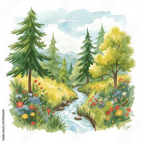 Water color painting on nature Generative Ai.