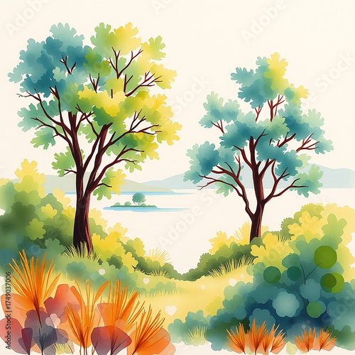 Water color painting on nature Generative Ai.